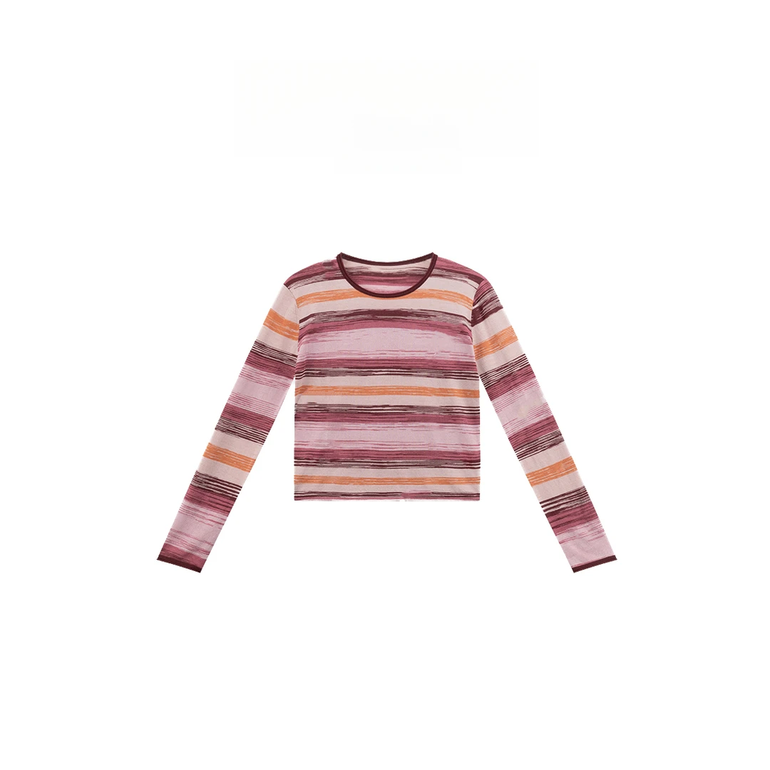 "蜜桃糖"百搭撞色针织衫条纹休闲上衣 171