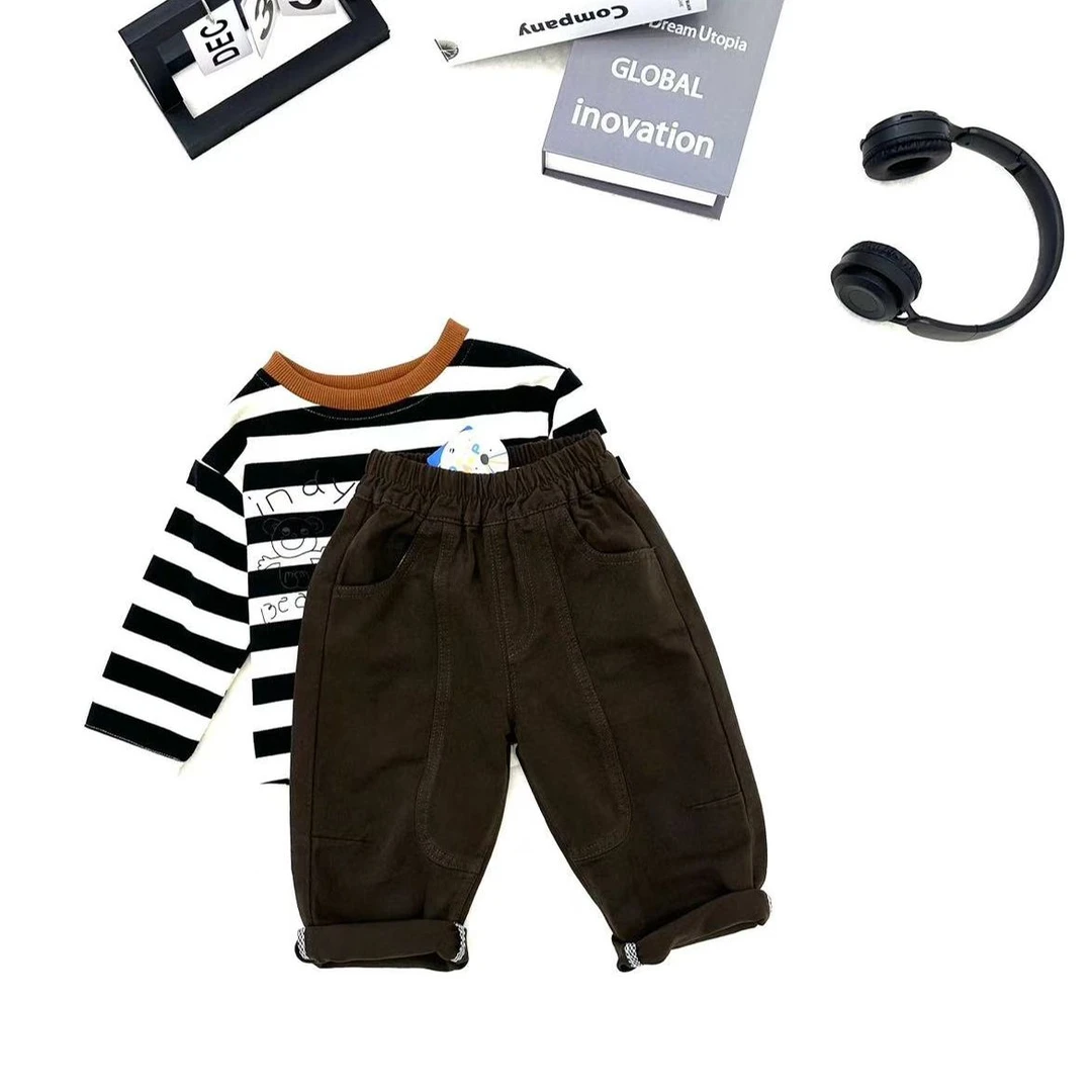 【町木优品】 儿童新款秋款男童三角标拼接百搭纯色休闲裤 K6167