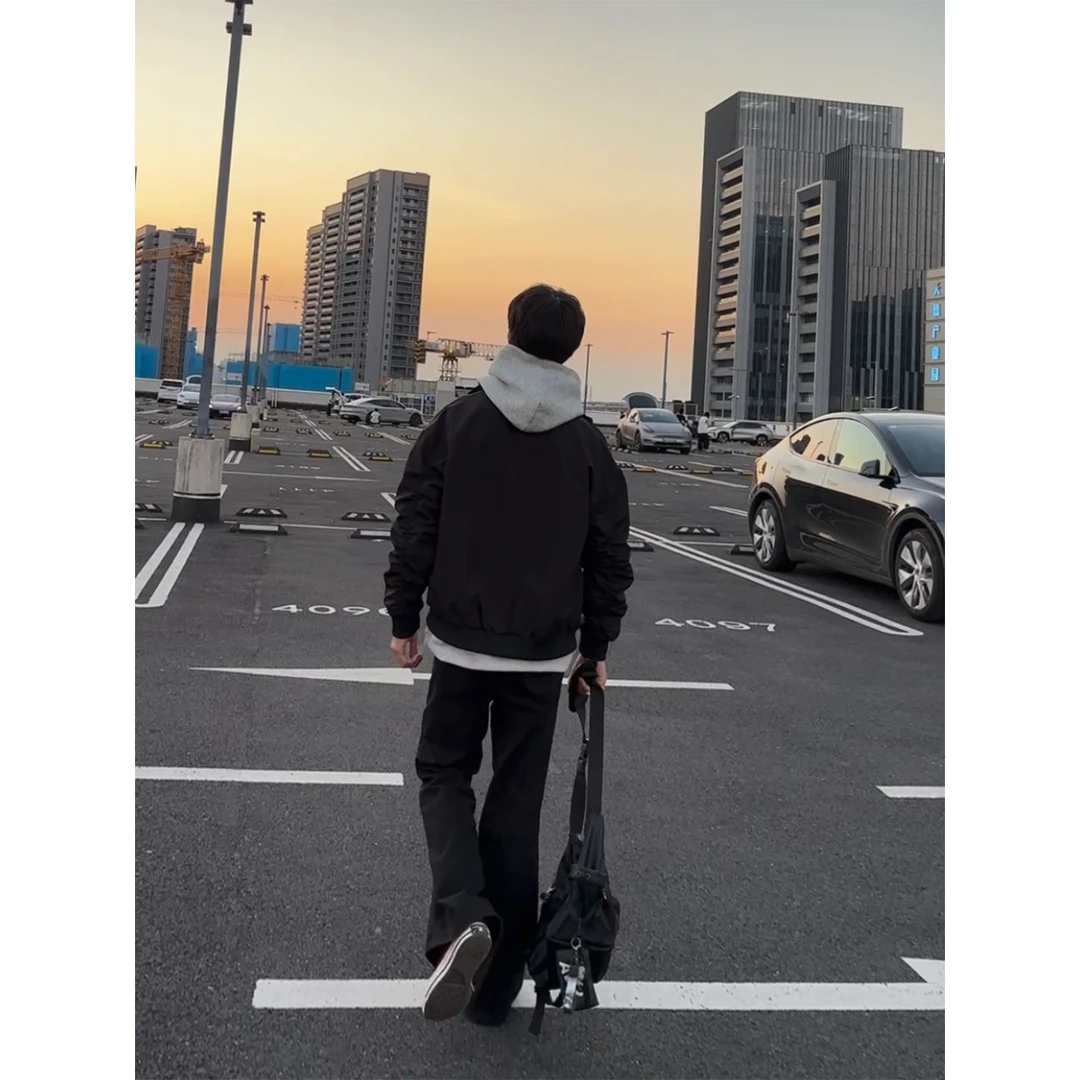 cleanfit美式短款立领夹克男春秋季痞帅硬挺褶皱机车服显肩宽外套