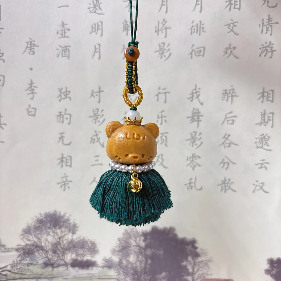 原创天然芭比檀小熊流苏手机链可可熊挂件钥匙扣包包挂件多用款