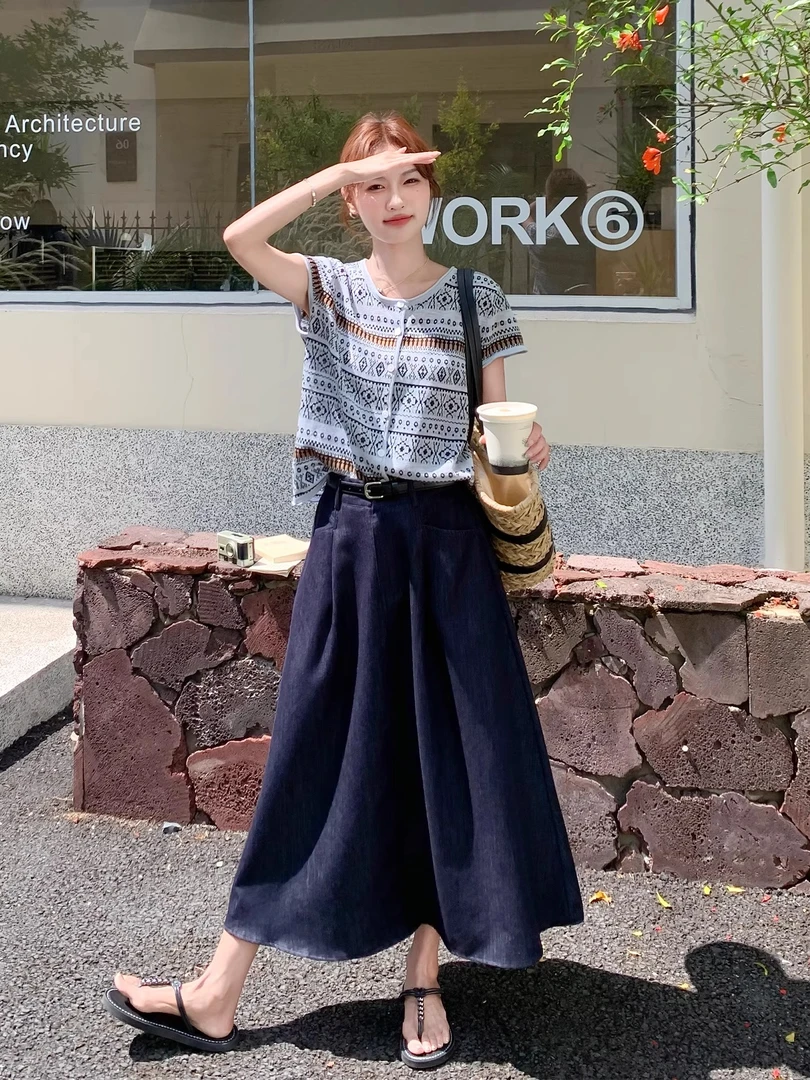 Y1298#民族风印花上衣半身裙套装夏季轻熟小众不撞款两件套裙