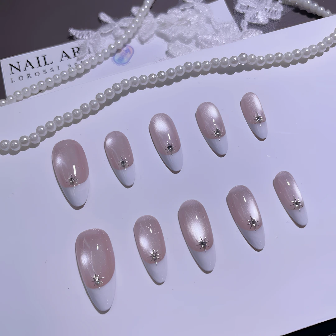 A1797『星芒法式』轻奢经典质感猫光追光法式星芒锆石钻手工穿戴甲