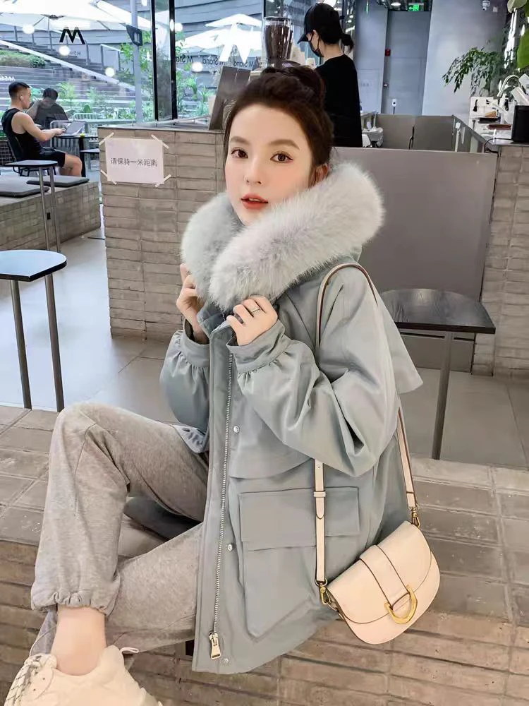 派克服羽绒服女短款加厚羽绒连帽大毛领秋冬保暖加绒百搭宽松冬季