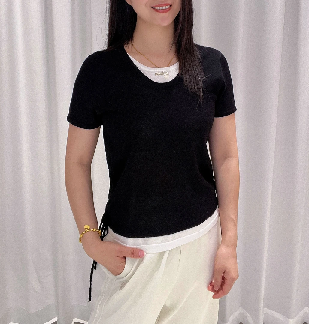 2025年夏季新款针织假两件T恤衫