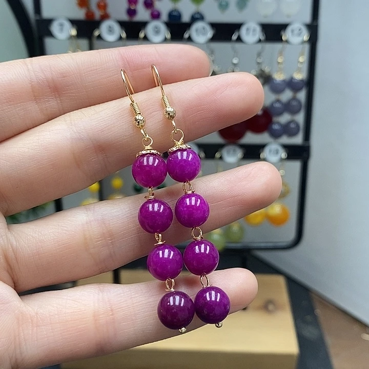 苏纪石（舒俱来）银S925镀金镶嵌耳坠8mm