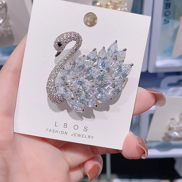 锆石铜合金奢华天鹅胸针 经典