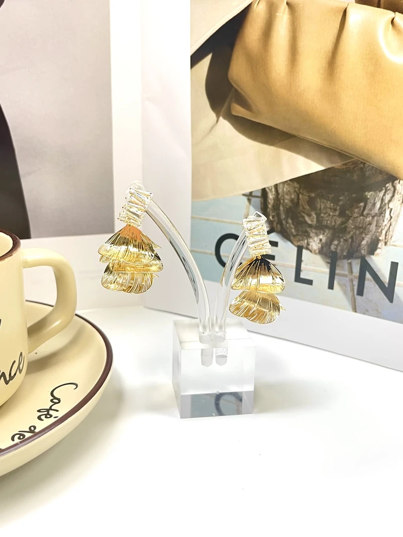 铜合金耳饰 金色气质拉丝花瓣耳环女轻奢高级感耳钉耳环新款-38