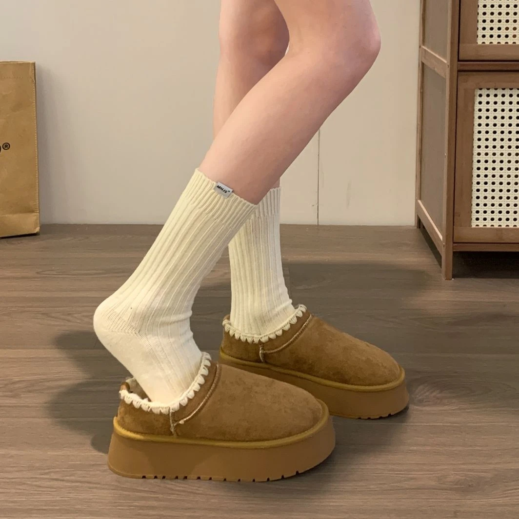 贾不假复古加绒保暖棉鞋女款2025冬季新款厚底增高雪地靴防滑防寒