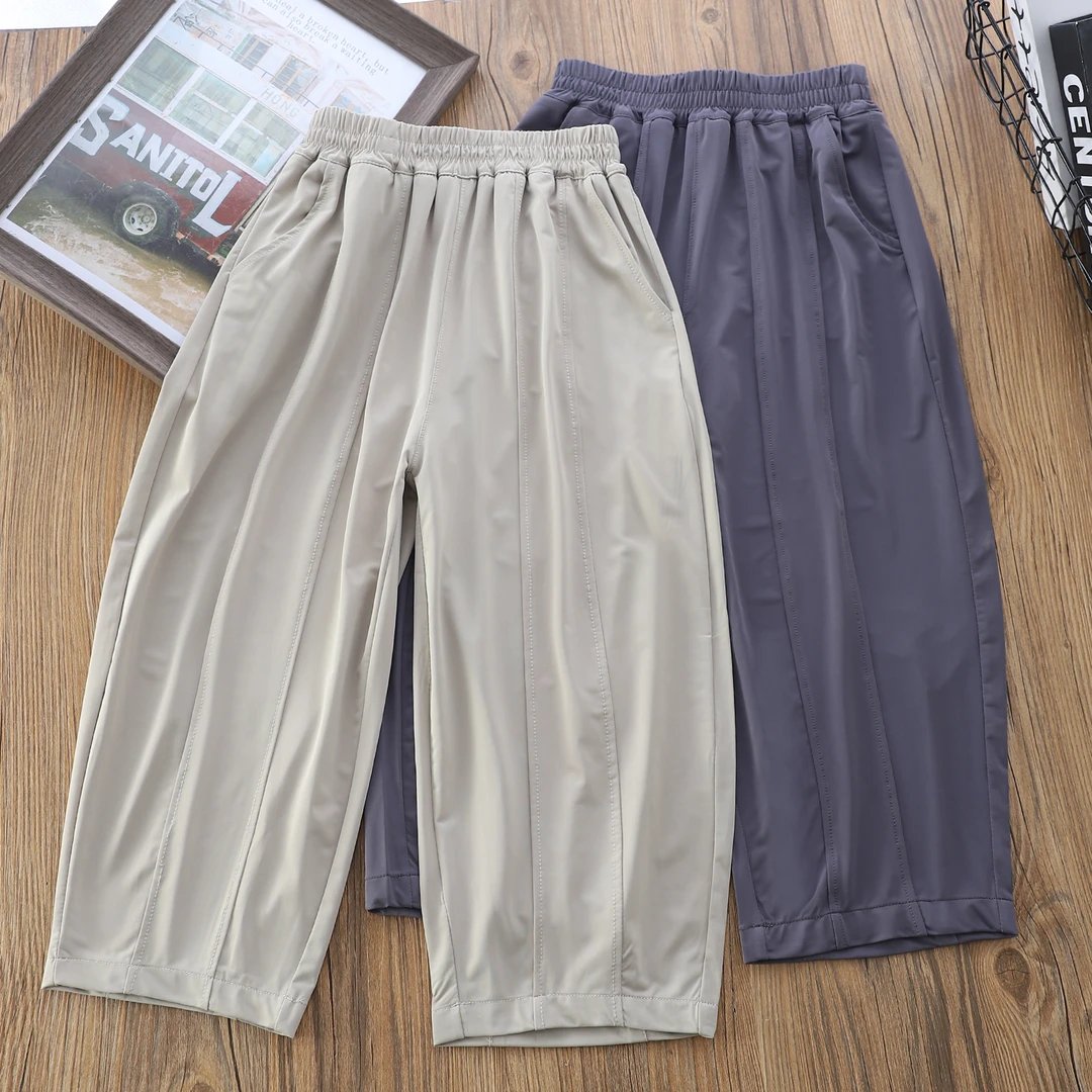 轻！薄！软！【弹力冰皮裤】夏季儿童拼接凉感中大童速干长裤 52102