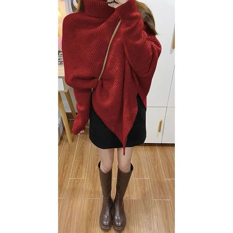 高端轻奢爆针织上衣加厚韩式款冬季设计感辣妹复古显瘦高领毛衣女