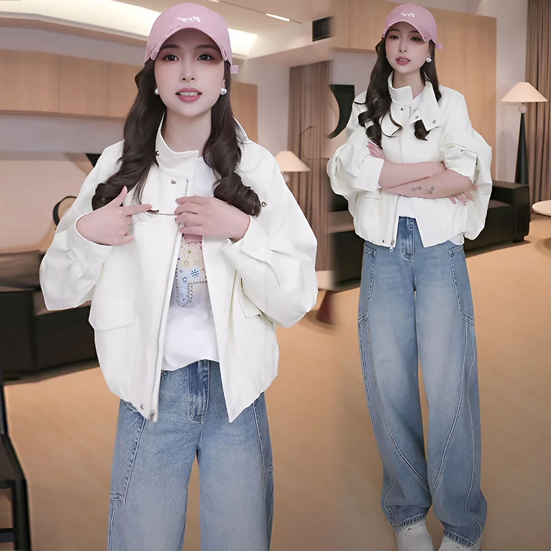 美式复古休闲棒球服工装外套女2025春秋设计感小个子夹克立领上衣