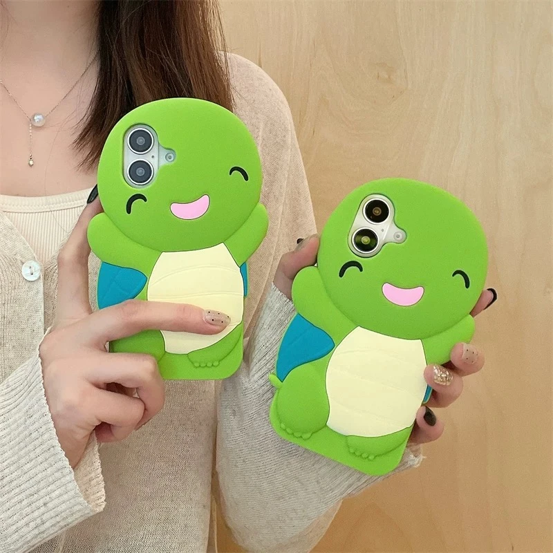 【适用苹果】女款可爱小乌龟卡通iPhone16创意15防摔立体硅胶手机壳