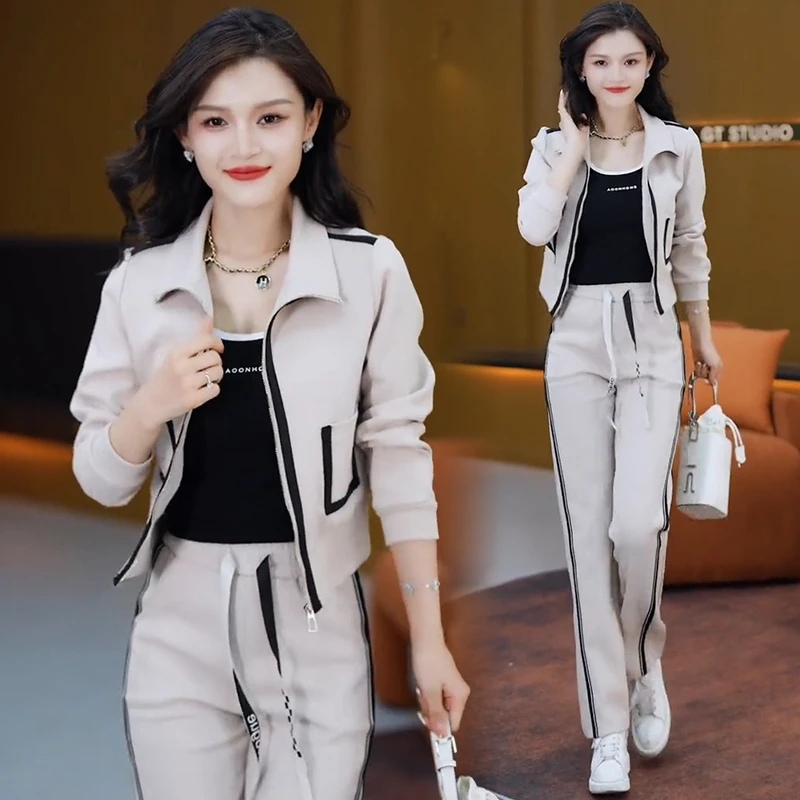 2025年春秋季新款休闲运动服套装女时尚洋气开衫外套阔腿裤两件套
