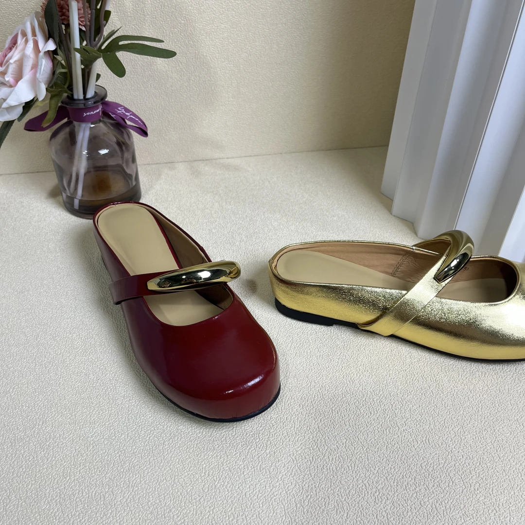 DM2025夏季时尚百搭英伦包头平跟一字式扣带公主风玛丽珍拖鞋4465