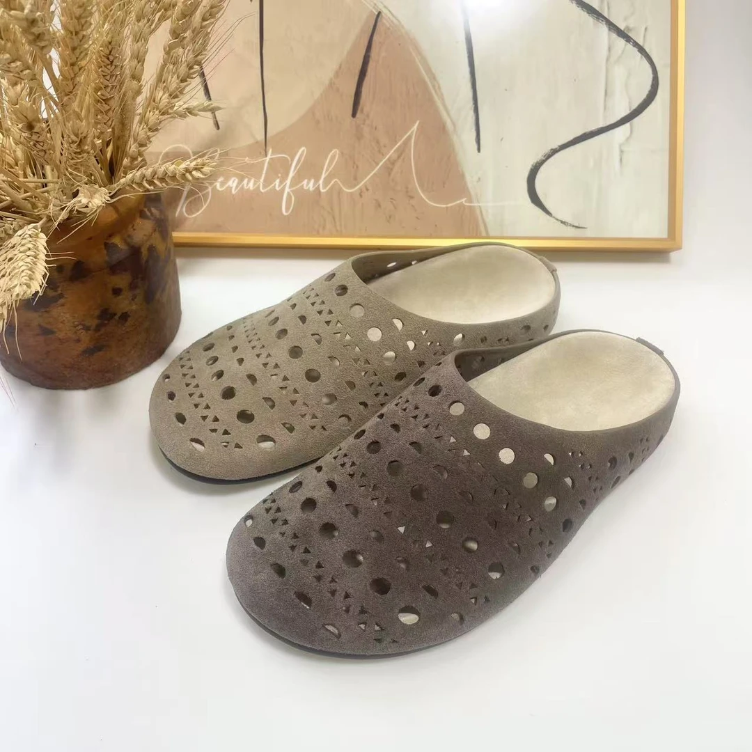 25夏季新款镂空透气复古博肯包头拖鞋一脚蹬洞洞鞋