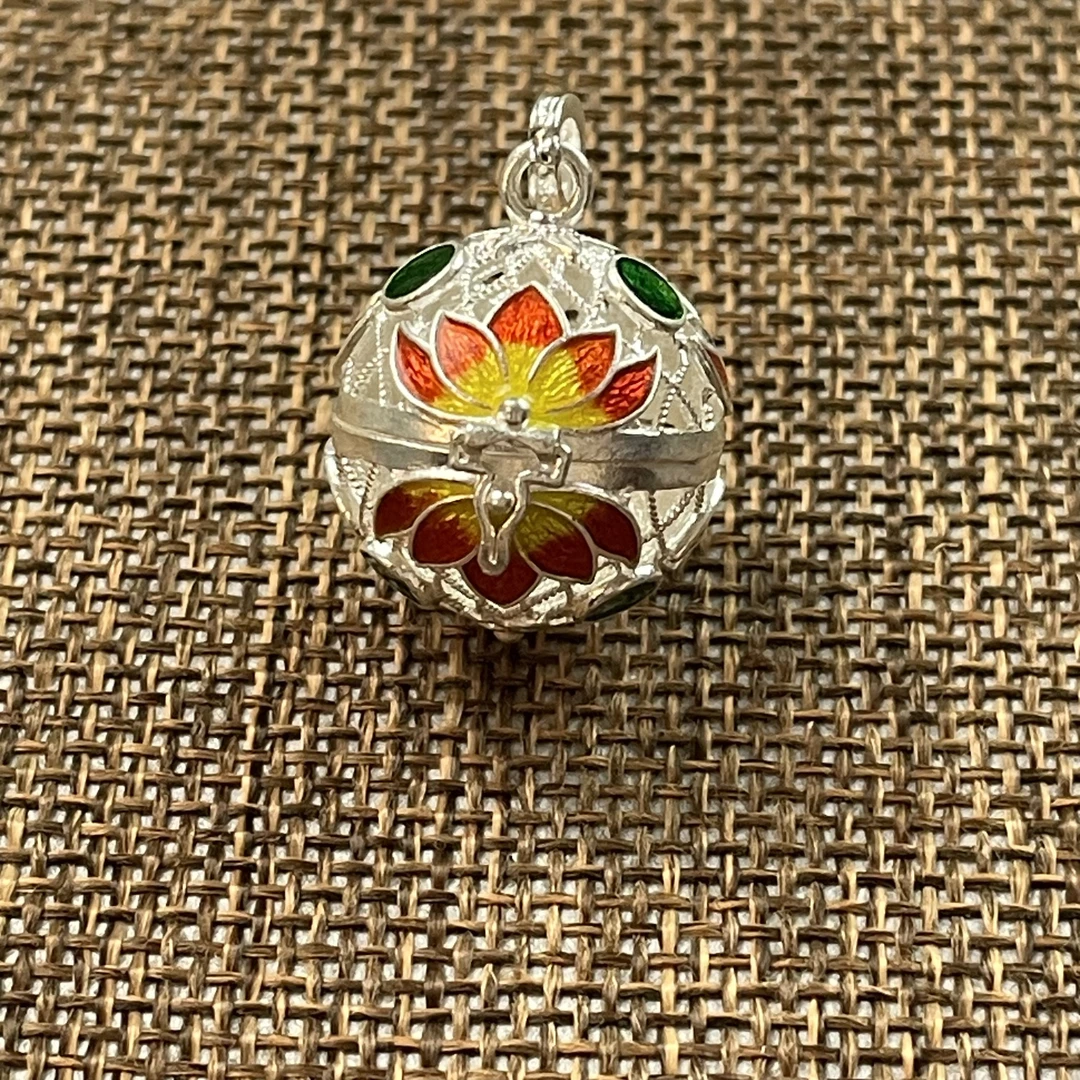 吊坠足银 佬银匠  纯手工足银珐琅彩花丝绣球吊坠烧蓝民族风