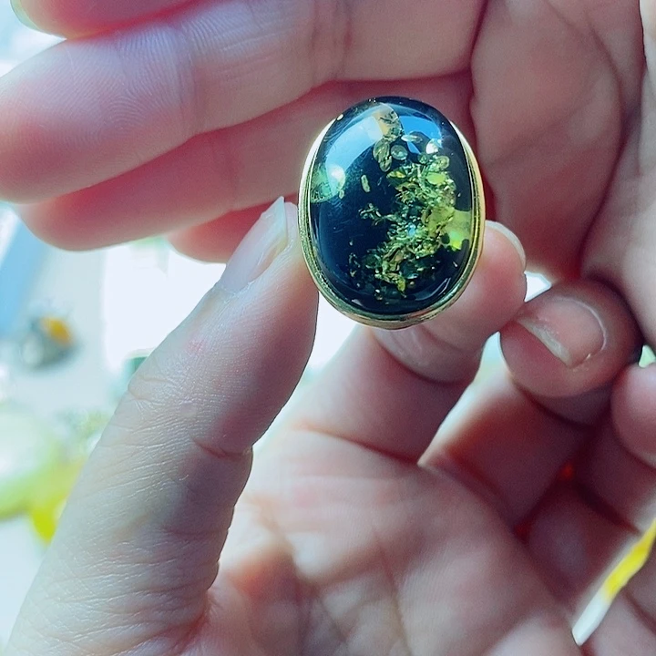 琥珀未镶嵌戒指绿花珀戒指