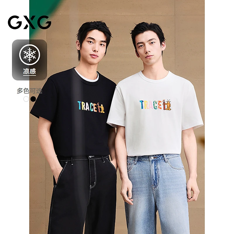 GXG男装 圆领T恤卡通图案印花凉感短袖针织25夏新品#G25D442106