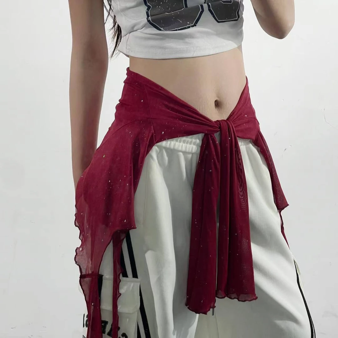 (亮片)街舞潮牌爵士jazz修身跳舞上衣女hiphop运动腰搭潮
