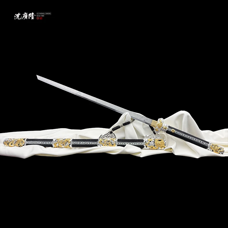 龙泉沈广隆-高工作品傲龙唐刀 鱼皮 黄铜镀金银 陨铁 宝剑 未开刃