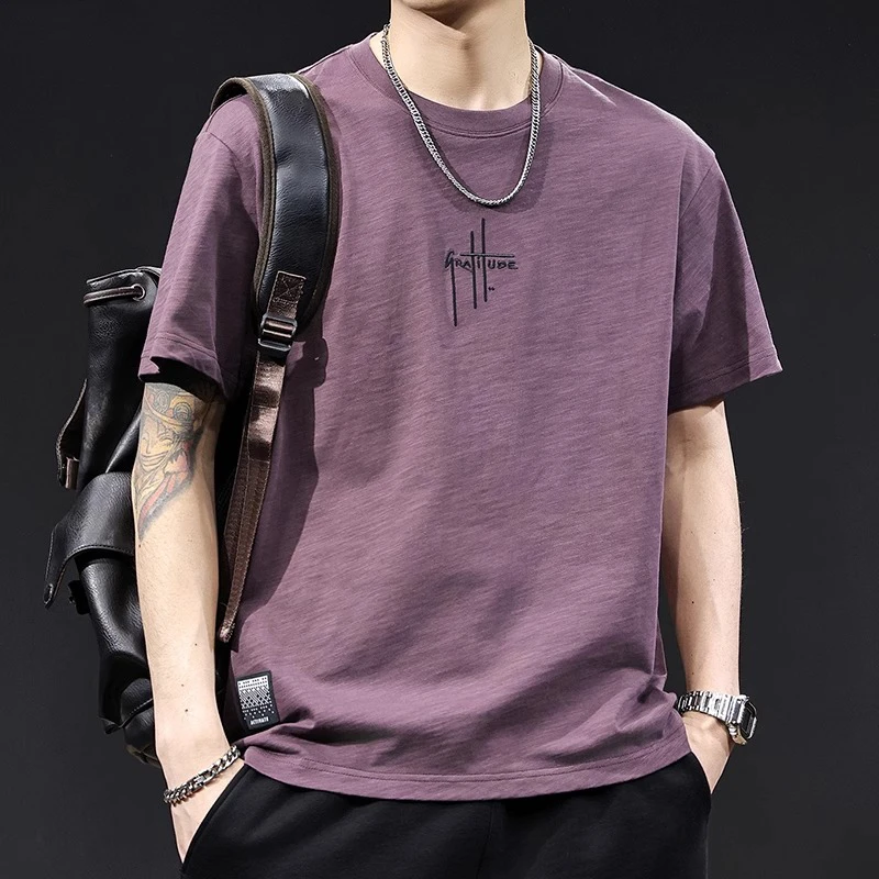 竹节棉短袖t恤男士夏季新款宽松大码高端衣服男款百搭体恤潮