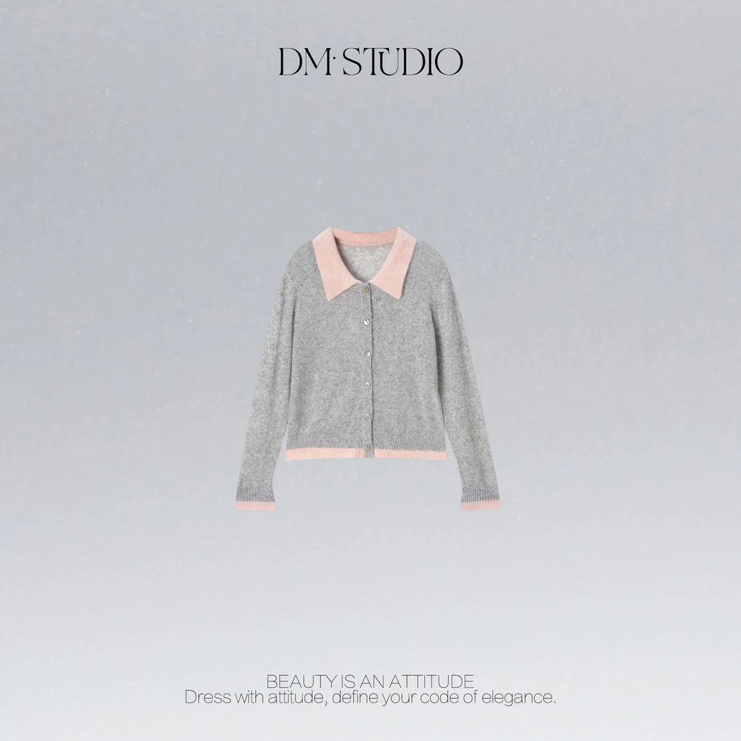 DEDM•STUDIO/减龄绵羊毛混纺翻领排扣针织开衫毛衣2508ZZS/5695