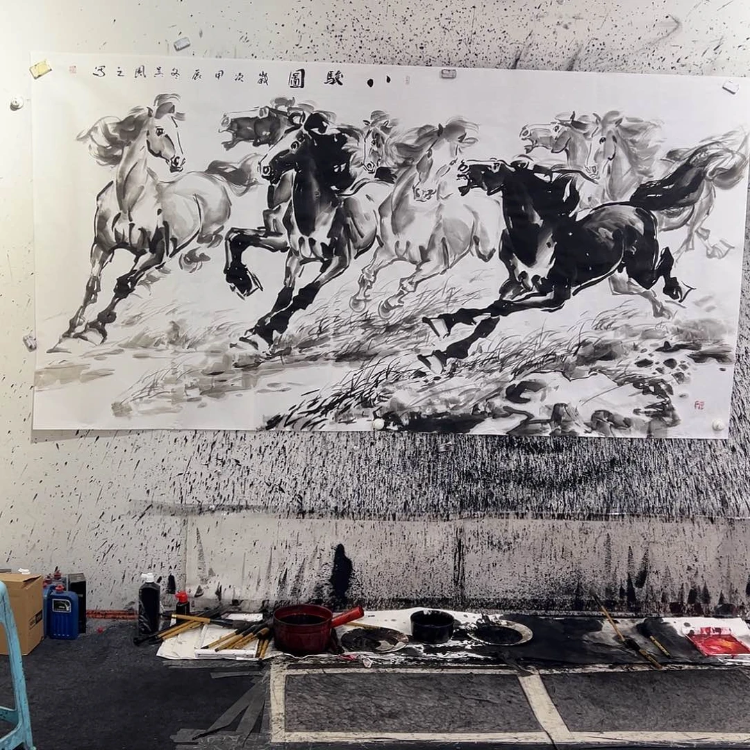 国画佛**我八尺八骏图吴风之