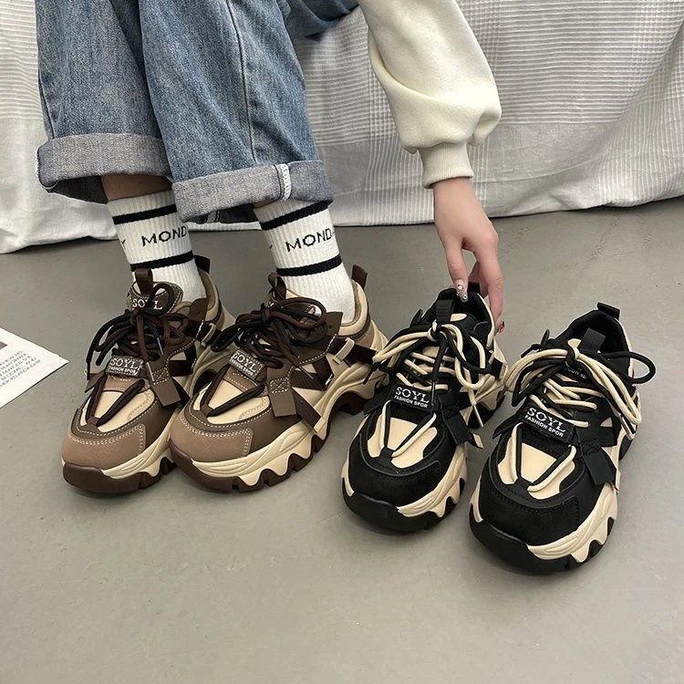 ins厚底潮鞋女2023新款秋冬季爆款老爹鞋女鞋子加棉休闲运动女鞋