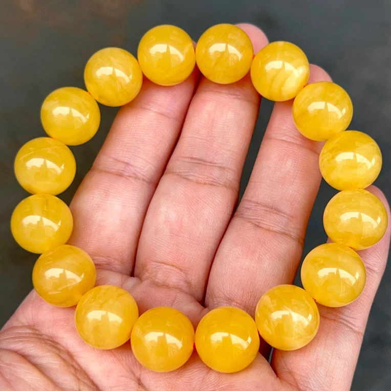 13mm天然精品焦皮料鸡油黄蜜蜡圆珠手串