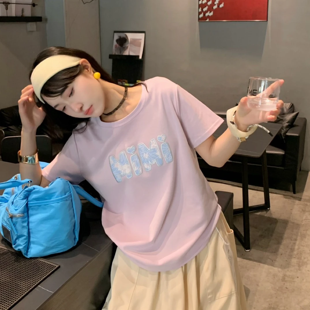 8615【不退换】重工圆领夏款短袖字母T恤上衣半袖休闲纯棉汗衫