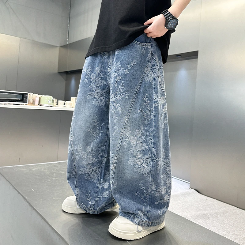 男童夏季薄款牛仔裤时尚儿童提花防蚊裤帅气百搭休闲裤韩版直筒