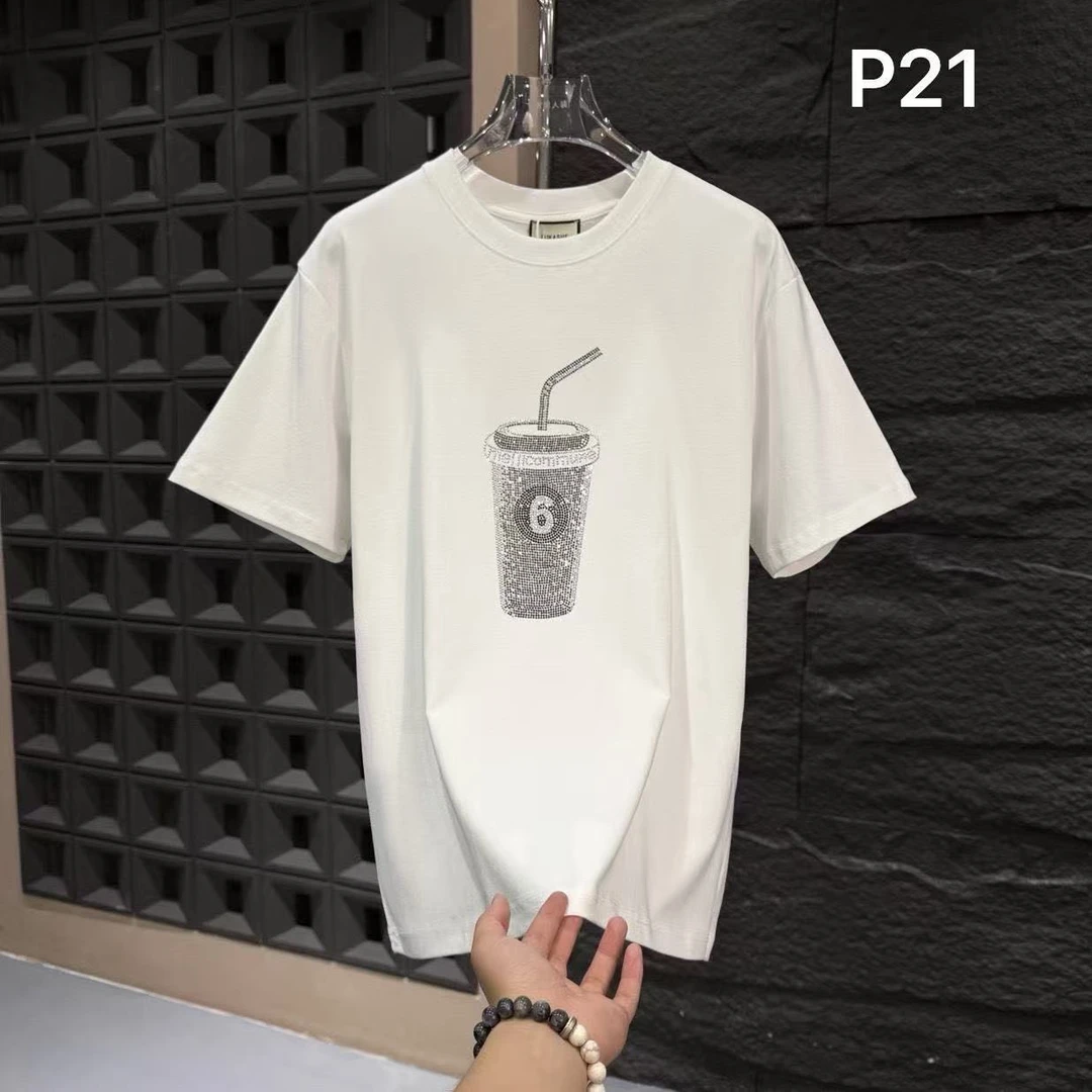 HI-P21-夏季时尚百搭圆领宽松个性男士休闲简约短袖