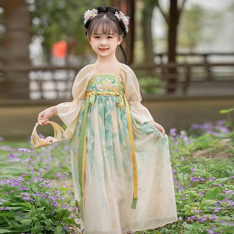女童古风刺绣雪纺连衣裙夏季古装超仙2025新款夏装汉服襦群连衣裙