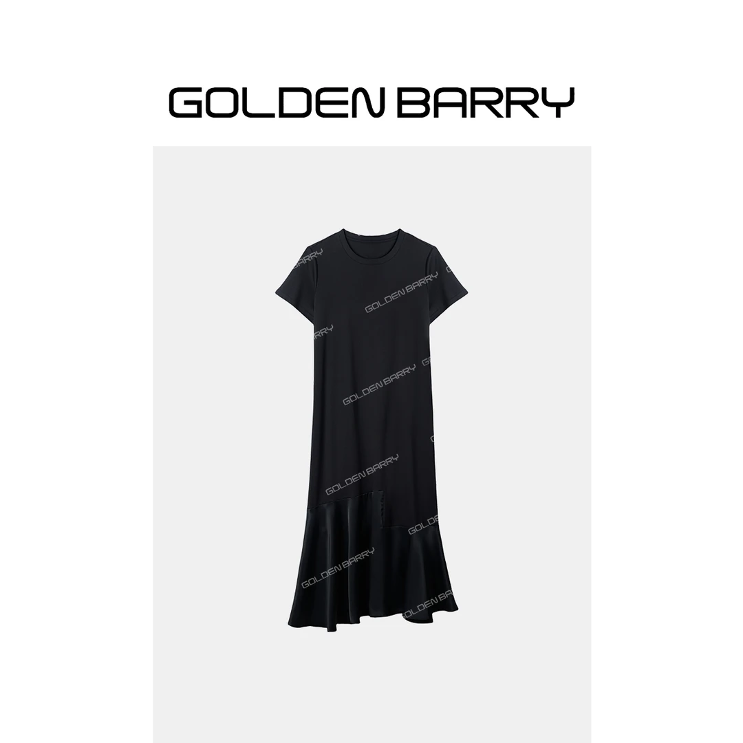 GOLDENBARRY|301226不规则长款拼接连衣裙
