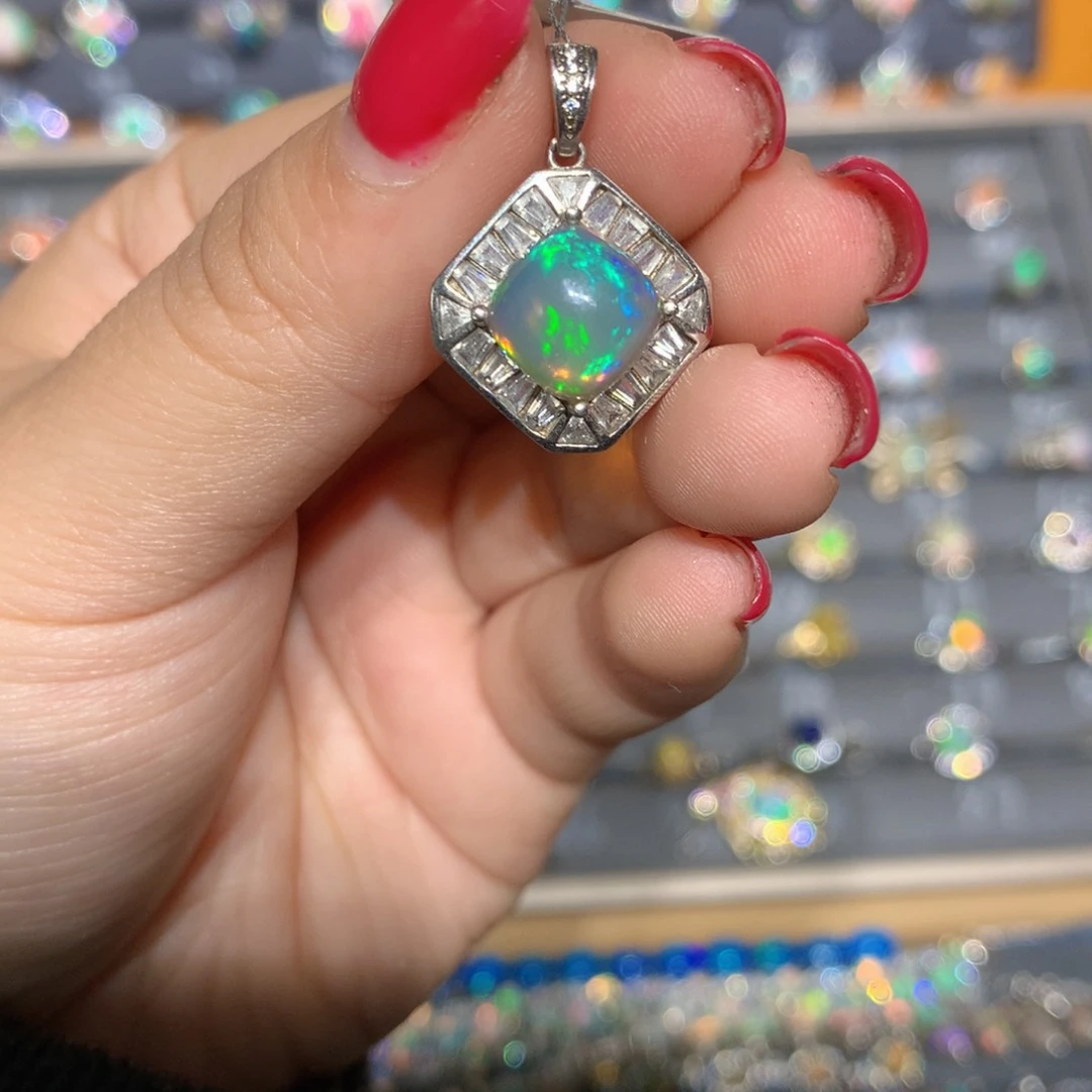 银S925镶嵌欧泊 欧泊吊坠l