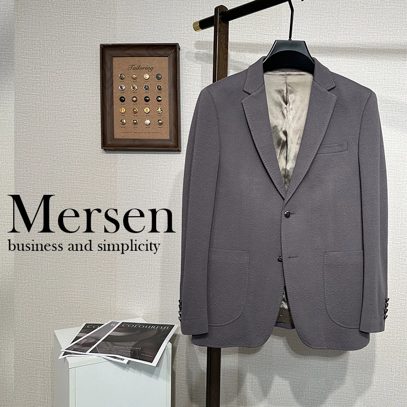 美尔森男士针织西服上衣日常轻便款单西春秋季薄款简约商务纯色