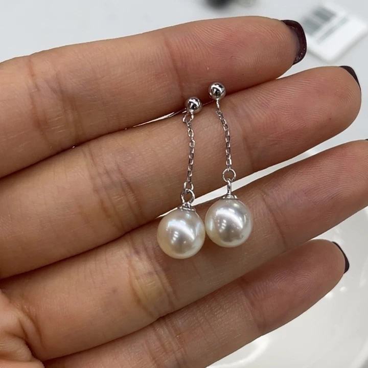 银S925镶嵌耳饰海水珍珠8-9