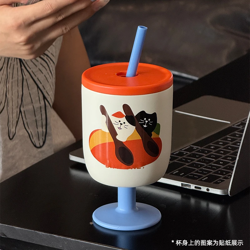 章鱼小姐杯子保温咖啡杯高颜值不锈钢吸管杯便携随行杯高脚趣变杯