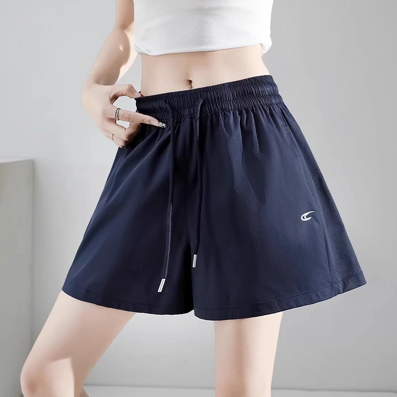 藏青色美式工装短裤女夏设计感刺绣高腰显瘦小个子运动休闲五分裤