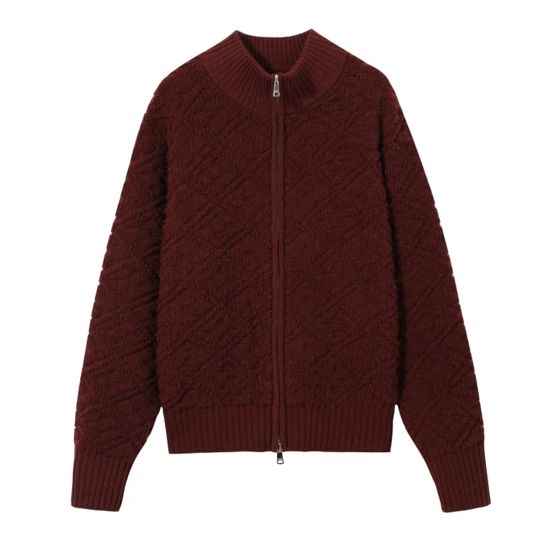 小香风菱形格纹羊绒针织外穿开衫