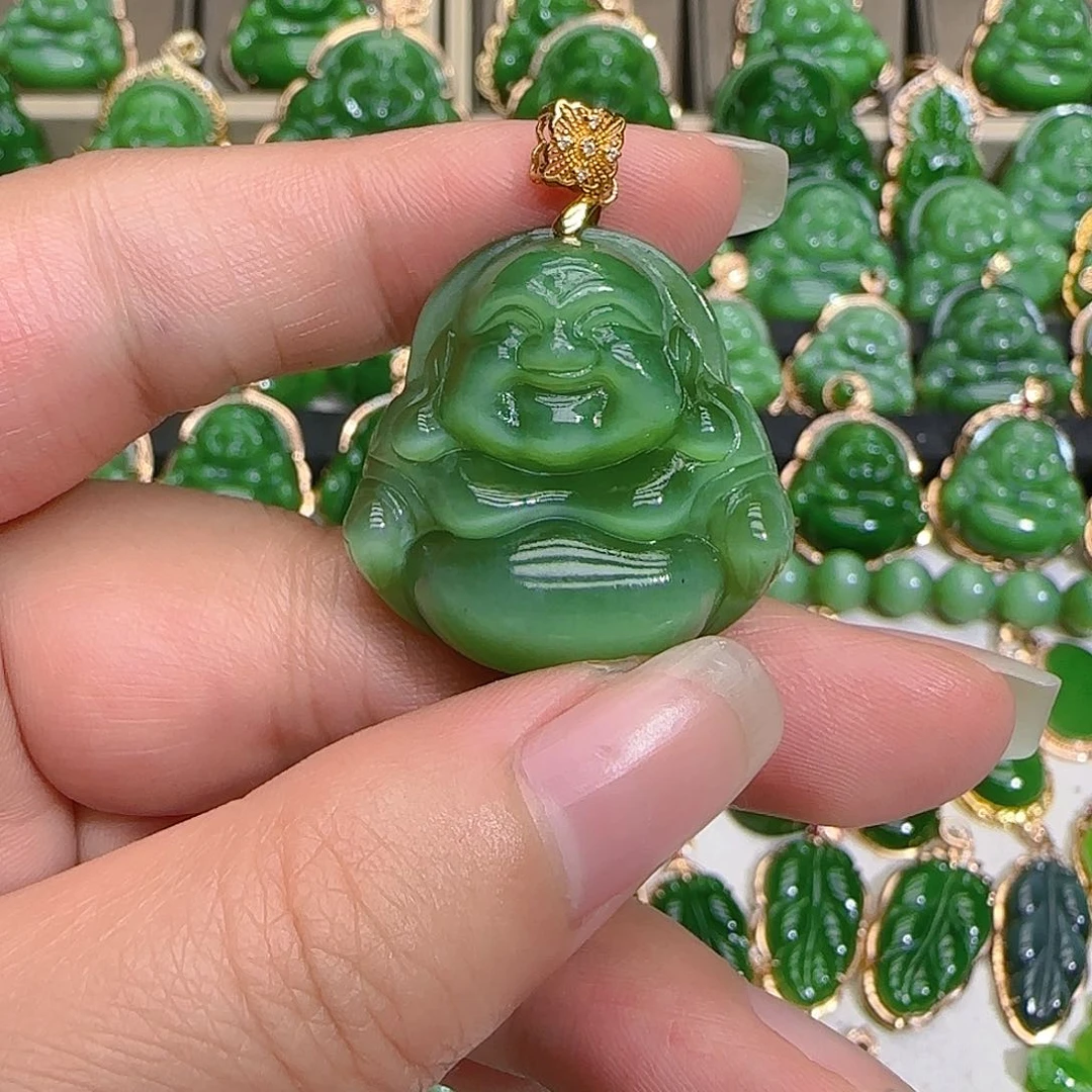 和田玉（碧玉）吊坠(不含链)18K金镶嵌