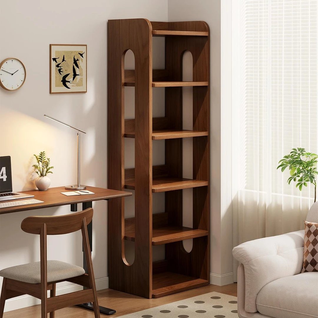 胡桃实木书架置物架落地一体靠墙储物柜儿童学生家用不占地方书柜