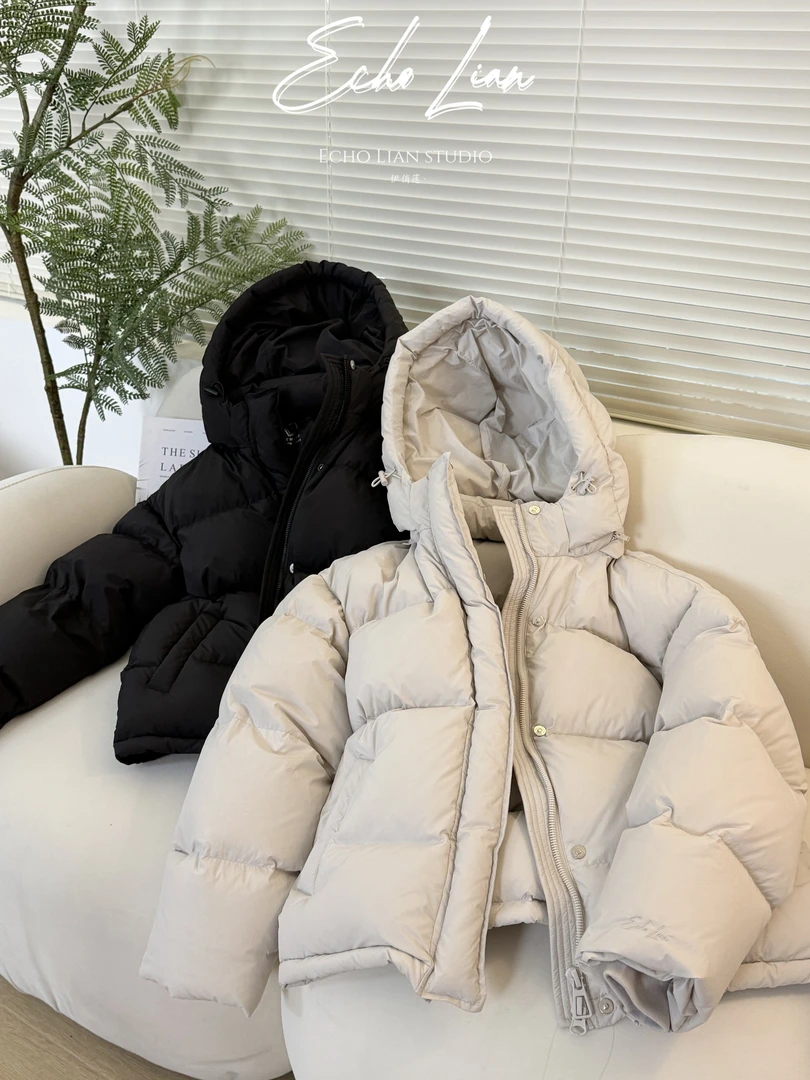 【Echo lian】新款常规95白鸭绒羽绒服女短款可脱卸帽加厚宽松韩版
