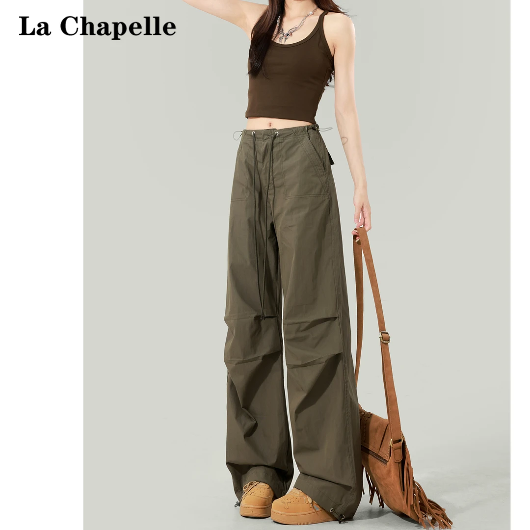 拉夏贝尔欧美风潮酷抽绳绑带休闲裤女2025夏季辣妹时尚工装直筒裤