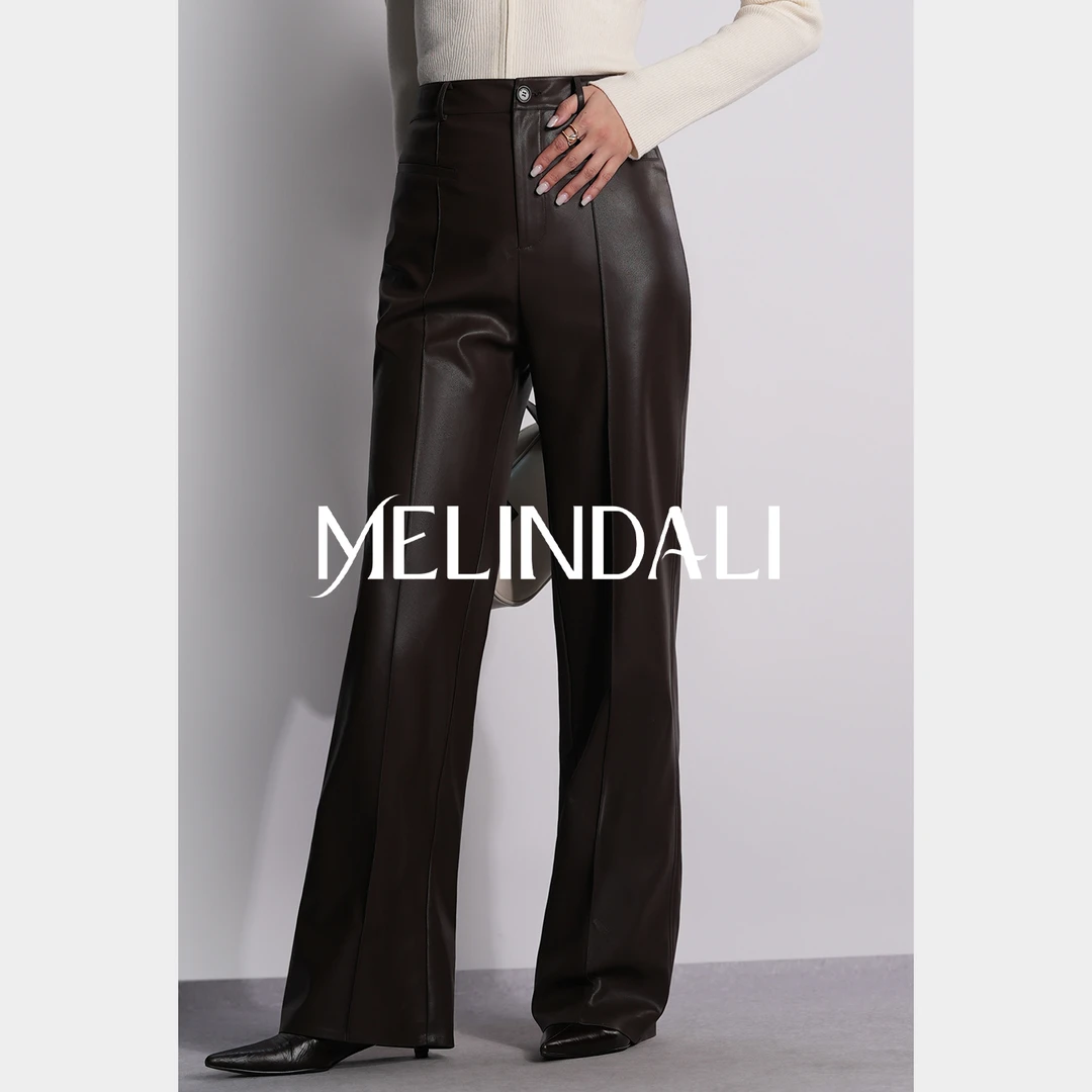 Melinda Li【气场大长腿】梦颖私服显瘦PU蛋白皮直筒皮裤长裤子秋冬