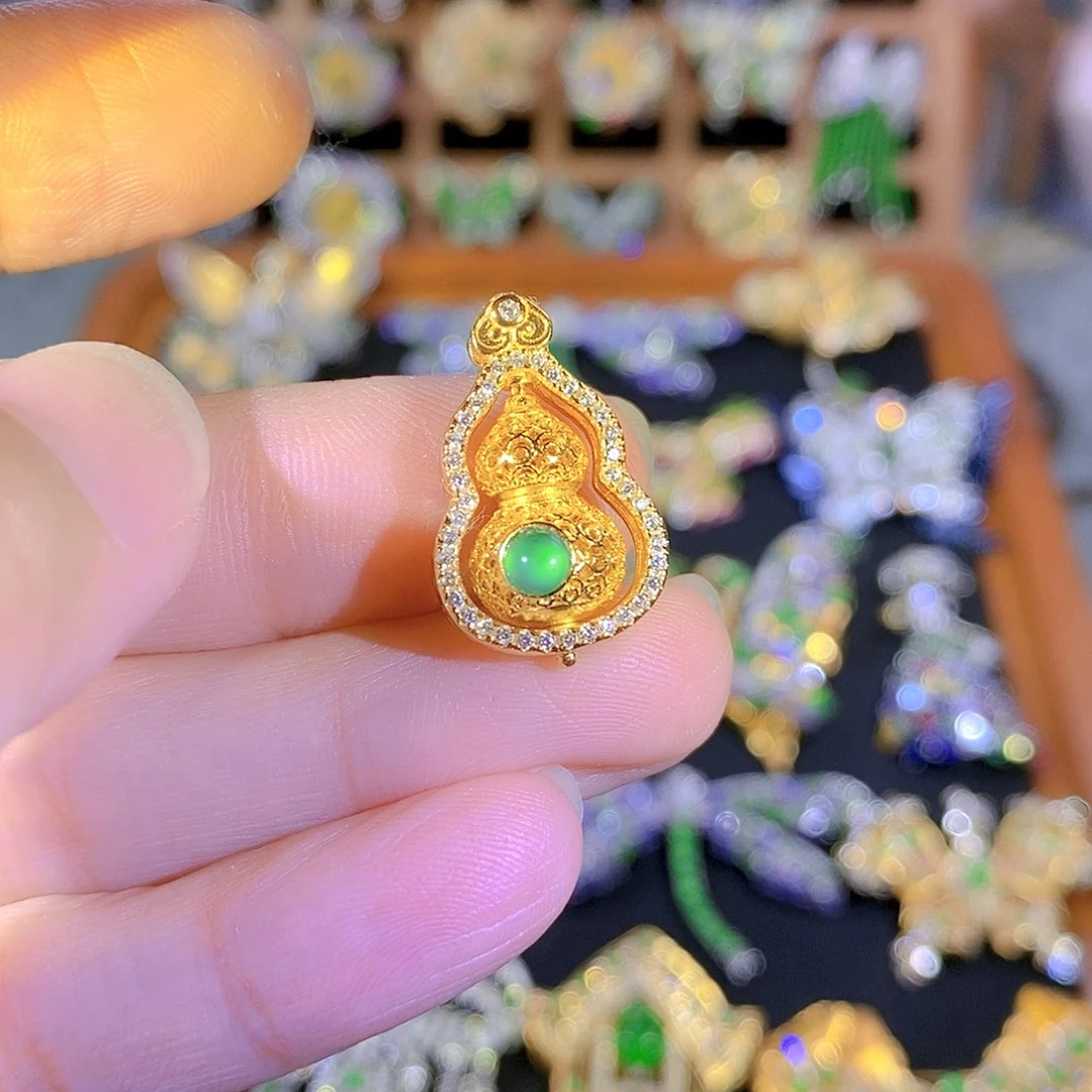 吊坠(不含链)银S925镶嵌翡翠