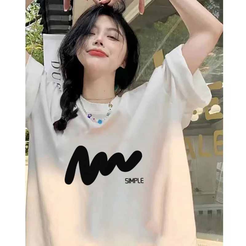 纯棉潮牌创意字母NM短袖t恤女夏美式高街宽松情侣上衣半袖