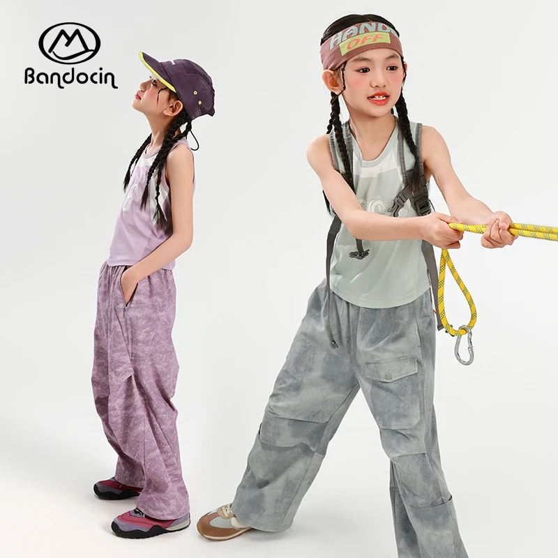 BANDOCIN吊带背心女童无袖运动上衣健身夏季专业跑步篮球外穿罩衫