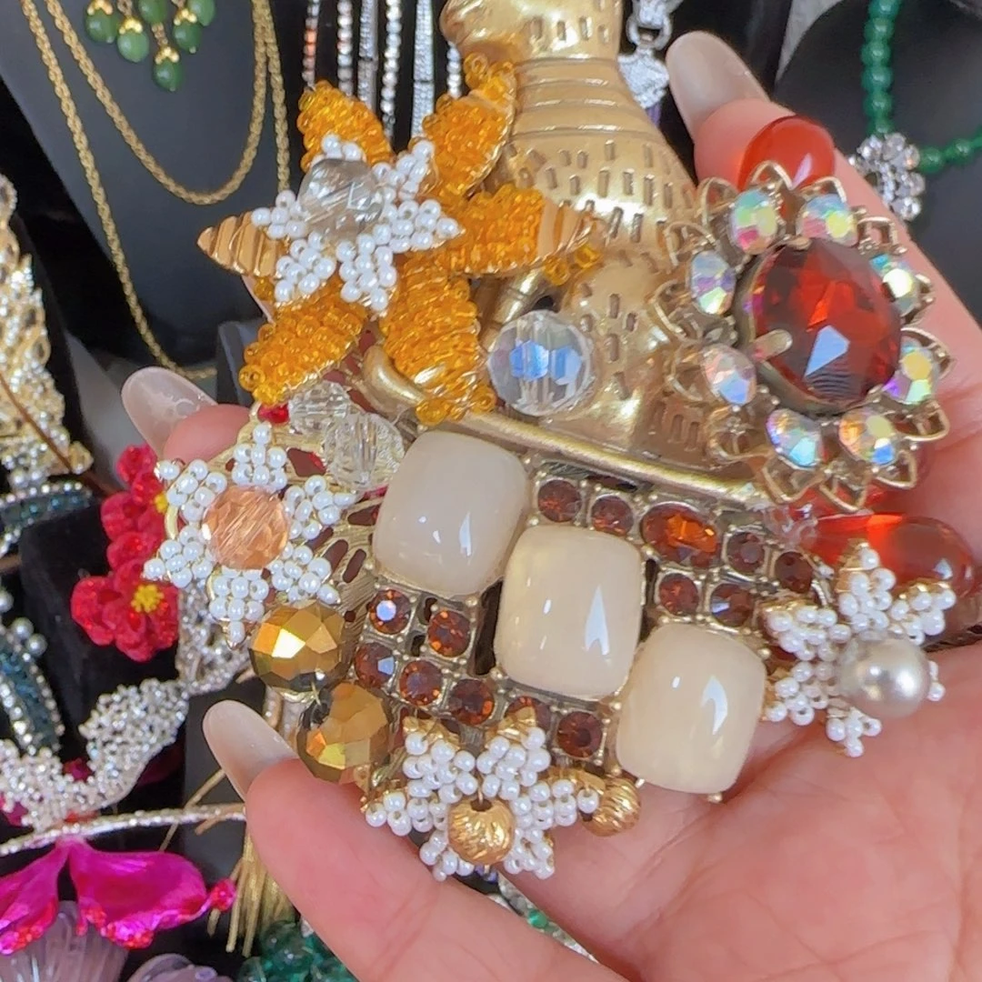 水***间花岗石纯铜锡合金纯铜胸针