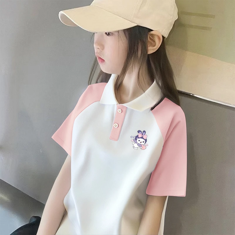 女童半袖POLO衫夏季纯棉夏装短袖t恤新款洋气中大童女孩翻领上衣